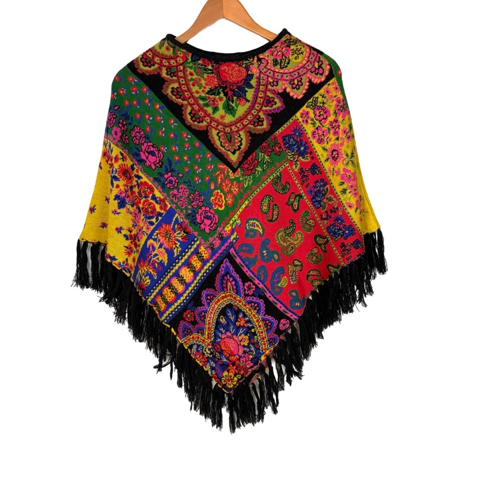 Rage Paisly Sweater Knit Poncho Tassels Boho Paisley Floral